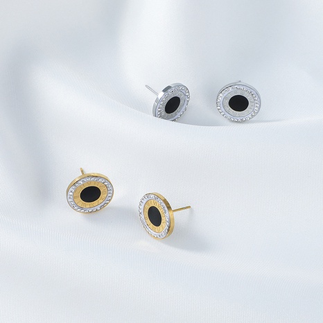 Koreanische runde Diamant-Ohrringe aus Edelstahl in Kontrastfarbe's discount tags