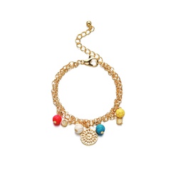 fashion ethnic style thin chain color bead pendant bracelet wholesale
