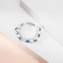 retro multi-layer thin chain pearl crystal magnetic clasp bracelet