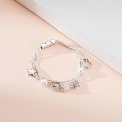 Korean fashion five-pointed star pearl hollow circle multi-layer bracelet
