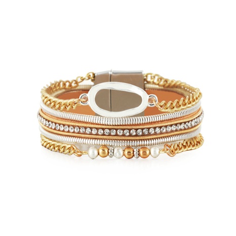 retro ethnic style diamonds pearls leather bracelet's discount tags
