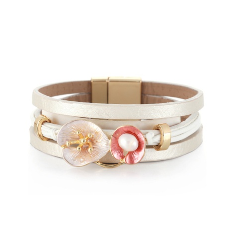 retro geometric flower pearl magnetic buckle leather bracelet wholesale's discount tags