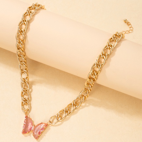 Nihaojewelry collar de mariposa rosa de cadena gruesa de metal simple joyería al por mayor's discount tags