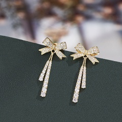 simple style long full diamond tassel bow earrings