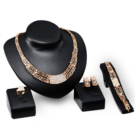retro hollow geometric gold-plated full diamond jewellery set's discount tags