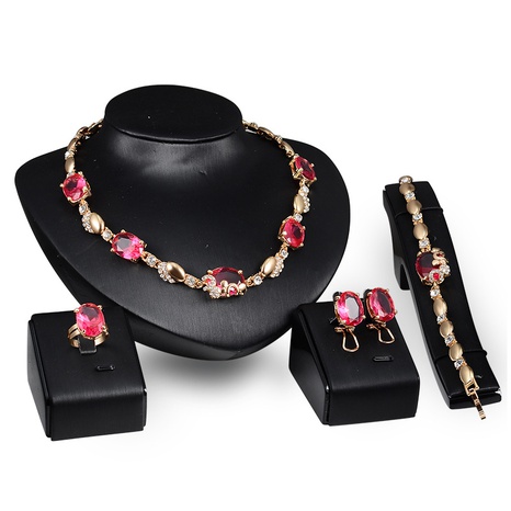 Fashion geometric inlaid diamond semi-precious stones four-piece jewelry set's discount tags
