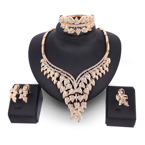 New crystal leaf-shaped geometric jewelry four-piece set's discount tags