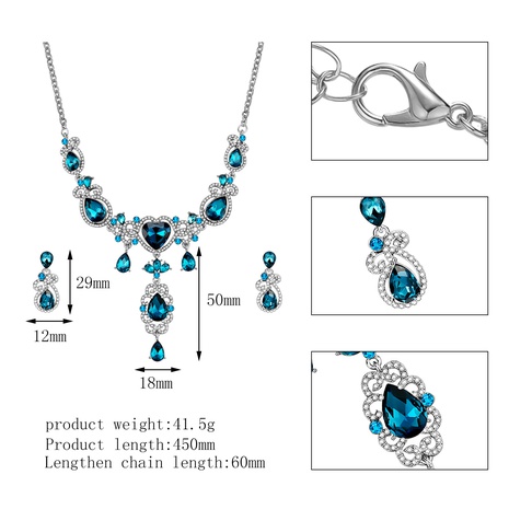 fashion blue water drop diamond alloy necklace earrings set's discount tags