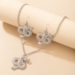 retro silver flying dragon earrings necklace set