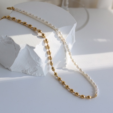 Einfach genähte Perlenkette aus Titanstahl's discount tags