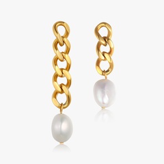 Retro pearl irregular asymmetrical titanium steel earrings