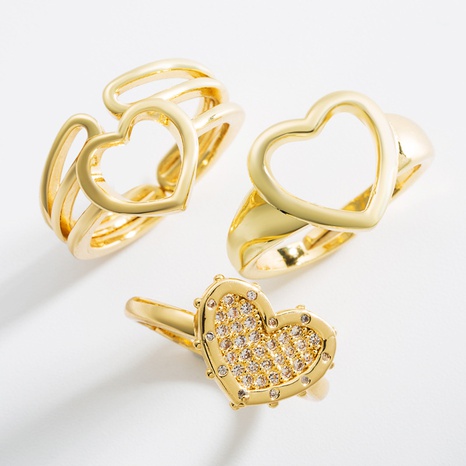 anillo abierto de circón con micro incrustaciones de cobre en forma de corazón hueco de moda's discount tags