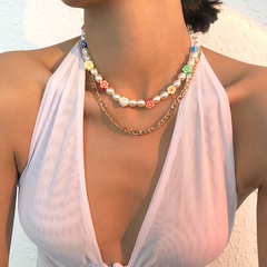 Bohemia flower imitation pearl double-layer necklace