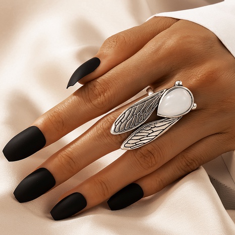 wholesale jewelry fashion simple white jade wings ring nihaojewelry's discount tags