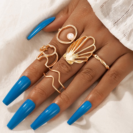 wholesale jewelry simple hollow scallop elephant geometric ring 5-piece set nihaojewelry's discount tags