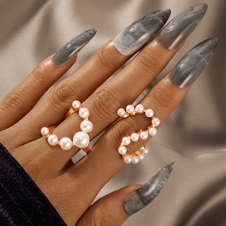 wholesale jewelry irregular geometric pearl ring 2-piece set Nihaojewelry's discount tags