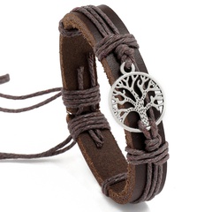 retro pull handle rope woven tree of life leather bracelet