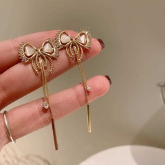 Korean style opal diamond bow earrings wholesale