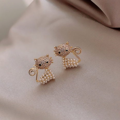 Korean style pearl kitten small earrings's discount tags