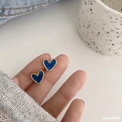 Boucles d'oreilles en argent 925 en forme de coeur bleu de style simple