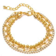 Creative Fashion Flat Snake Chain Round Bead Diamond Multilayer Anklet
