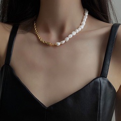 fashion freshwater pearl twisted chain splicing necklace