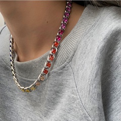 fashion alloy inlaid colorful zircon geometric thick necklace