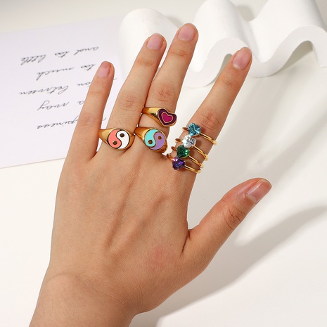 retro heart-shape zircon stainless steel ring's discount tags