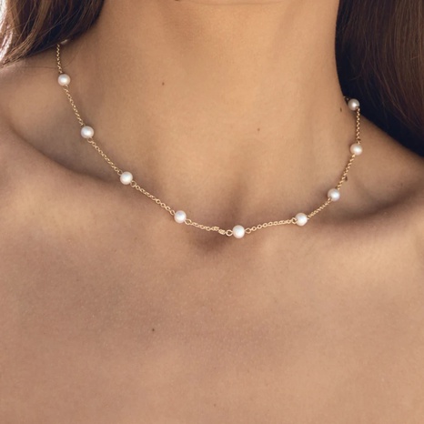 nouveau collier chaîne de perles en acier inoxydable plaqué or 18 carats's discount tags