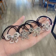 korean style flower bow rhinestone pearl hair rope wholesale