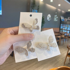 Korean double-layer butterfly diamond imitation pearl hairpin