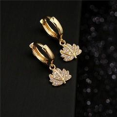 fashion copper micro-inlaid zircon leaf earrings