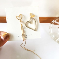 Korean Style Heart Shape Asymmetrical Long Tassel Diamond Earrings
