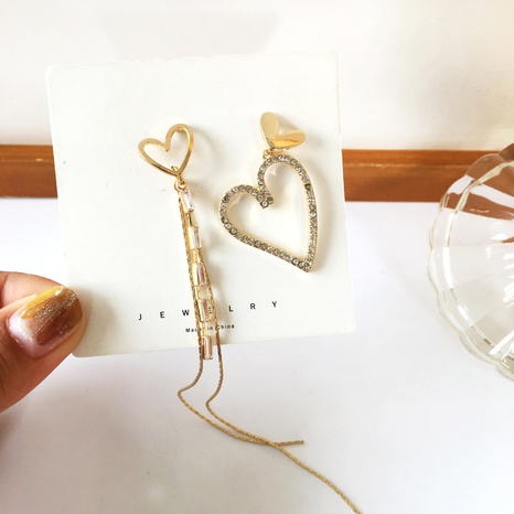Korean Style Heart Shape Asymmetrical Long Tassel Diamond Earrings's discount tags