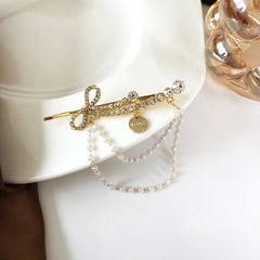 Korean style bow pearl tassel diamond hairpin