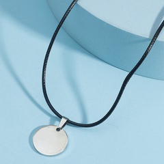 fashion glossy titanium steel round brand pendant wax rope necklace