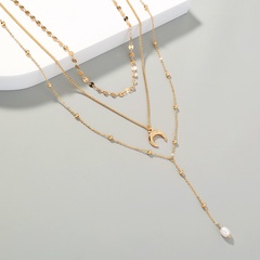 collar de múltiples capas geométricas con colgante largo de perlas de agua dulce naturales de nueva moda