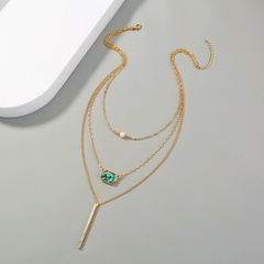 einfache rautenförmige mehrschichtige Halskette mit natürlichem Türkisanhänger