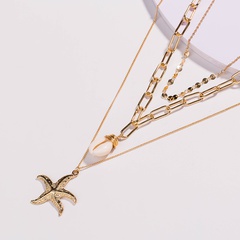 Fashion Metal Starfish Pendant Shell Multilayer Alloy Necklace