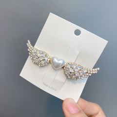 Korean Style Rhinestone Wing Feather Heart Shape Metal Hairpin