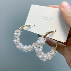 retro diamond-studded pearl large hoop earrings wholesale