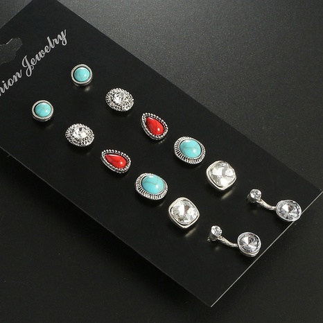 Nihaojewelry fashion turquoise ruby diamond earrings set Wholesale jewelry's discount tags