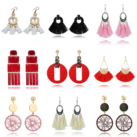 Nihaojewelry ethnic style multicolor long tassels alloy rice bead earrings Wholesale jewelry's discount tags