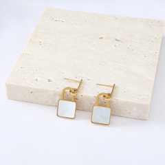 simple square shell pendant lock-shaped stainless steel earrings