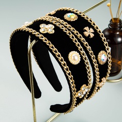 retro style alloy chain pearl diamond flower headband