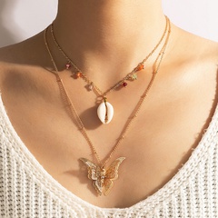 Nihaojewelry fashion rhinestone shell hollow butterfly pendant necklace Wholesale jewelry