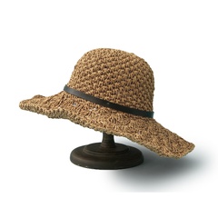 Korean style belt wide brim straw hat