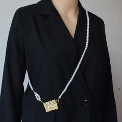 Retro pearl waist chain diagonal square bag decoration