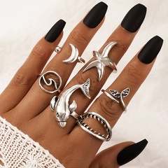 Nihaojewelry jewelry wholesale silver moon fishtail dolphin teeth starfish ring set