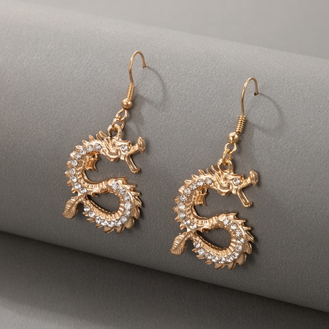 Nihaojewelry jewelry wholesale golden diamondsdragon earrings's discount tags